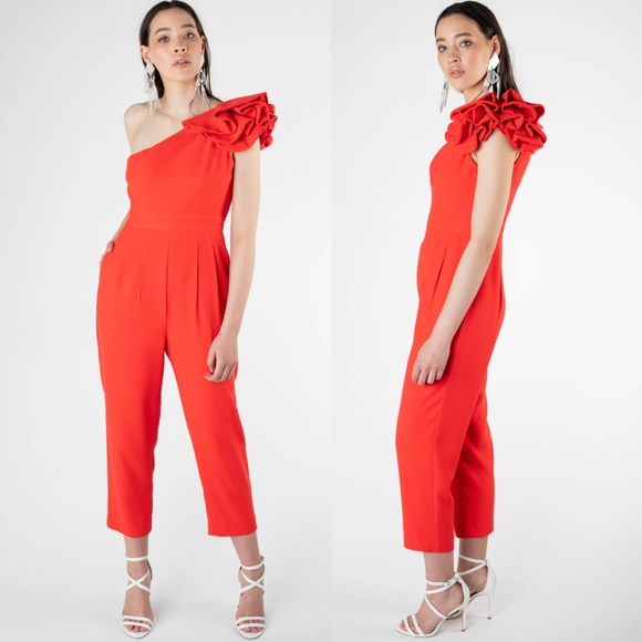 Sheike Australia One-Shoulder Ruffle Jumpsuit Ankle Red Size 8 US, New w/tags! - Picture 1 of 17